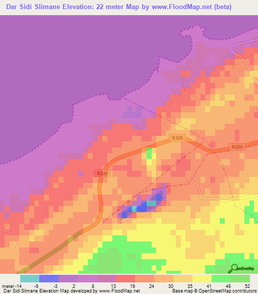 Dar Sidi Slimane,Morocco Elevation Map