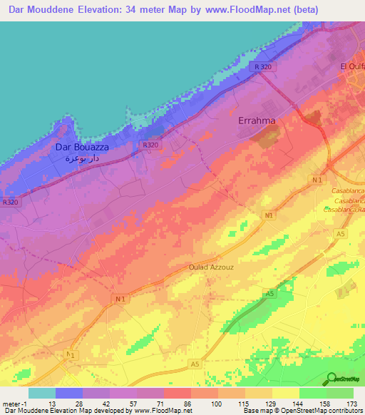 Dar Mouddene,Morocco Elevation Map