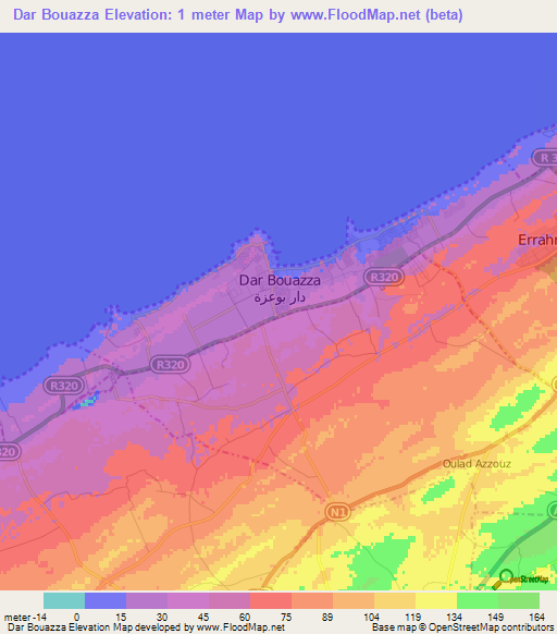 Dar Bouazza,Morocco Elevation Map