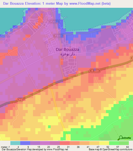 Dar Bouazza,Morocco Elevation Map