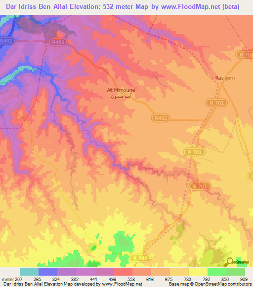 Dar Idriss Ben Allal,Morocco Elevation Map