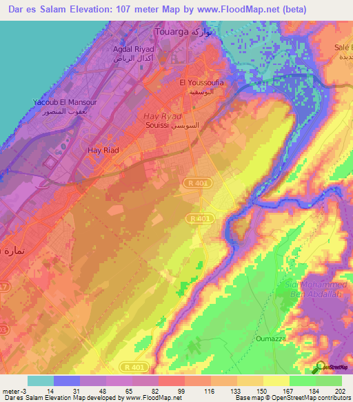 Dar es Salam,Morocco Elevation Map