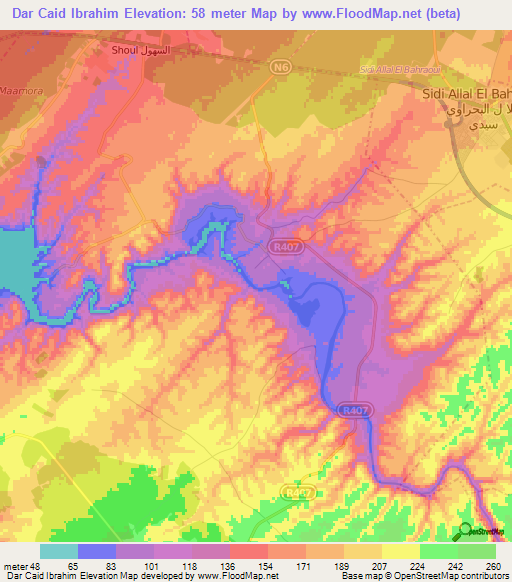 Dar Caid Ibrahim,Morocco Elevation Map