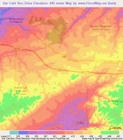 Dar Caid Bou Driss,Morocco Elevation Map