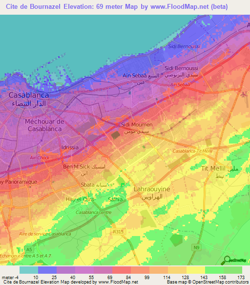 Cite de Bournazel,Morocco Elevation Map