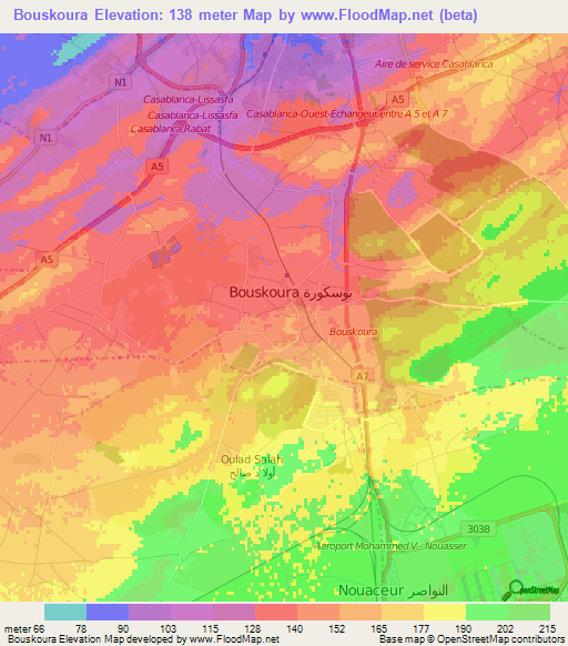 Bouskoura,Morocco Elevation Map