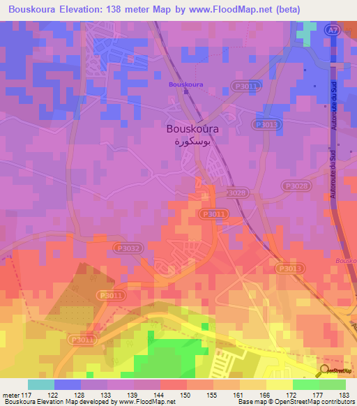 Bouskoura,Morocco Elevation Map