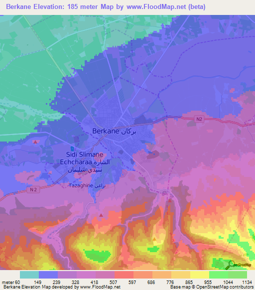 Berkane,Morocco Elevation Map