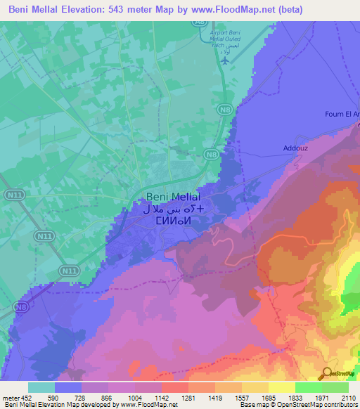 Beni Mellal,Morocco Elevation Map