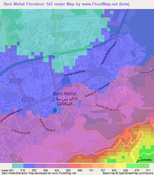 Beni Mellal,Morocco Elevation Map