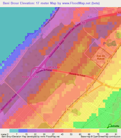 Beni Brour,Morocco Elevation Map