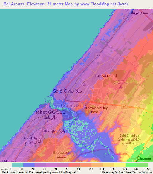 Bel Aroussi,Morocco Elevation Map