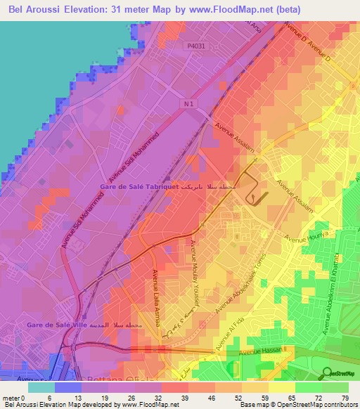 Bel Aroussi,Morocco Elevation Map