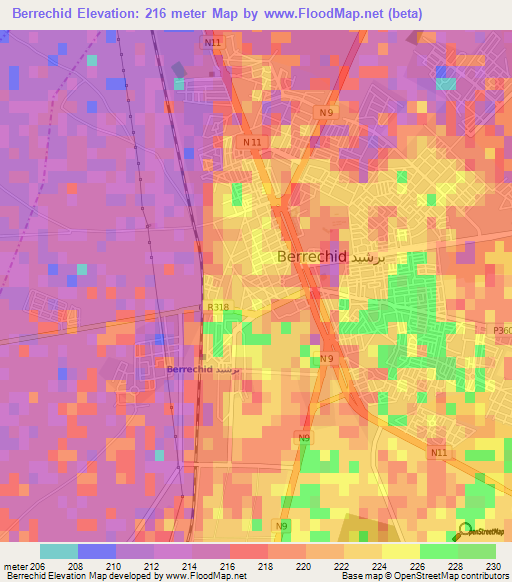 Berrechid,Morocco Elevation Map