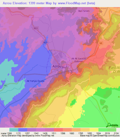 Azrou,Morocco Elevation Map