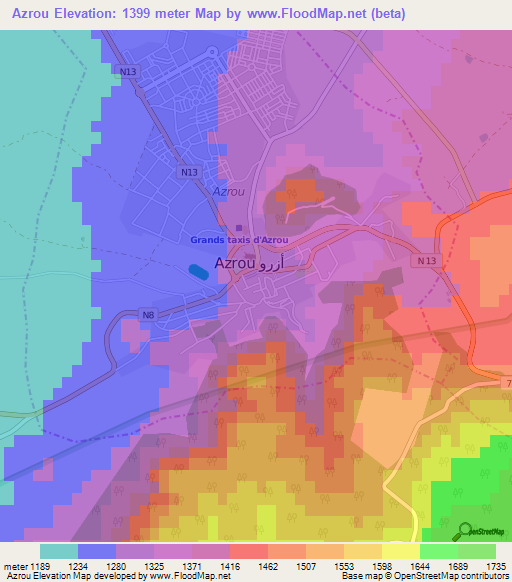 Azrou,Morocco Elevation Map