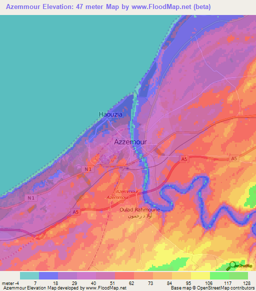 Azemmour,Morocco Elevation Map