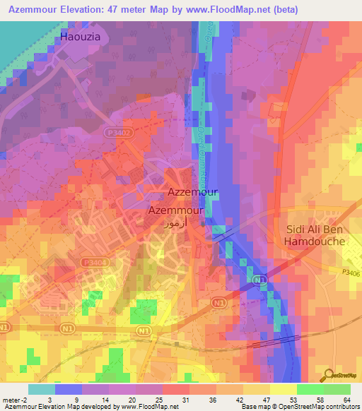 Azemmour,Morocco Elevation Map