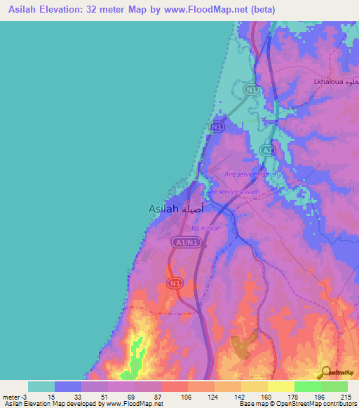 Asilah,Morocco Elevation Map