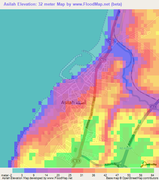 Asilah,Morocco Elevation Map