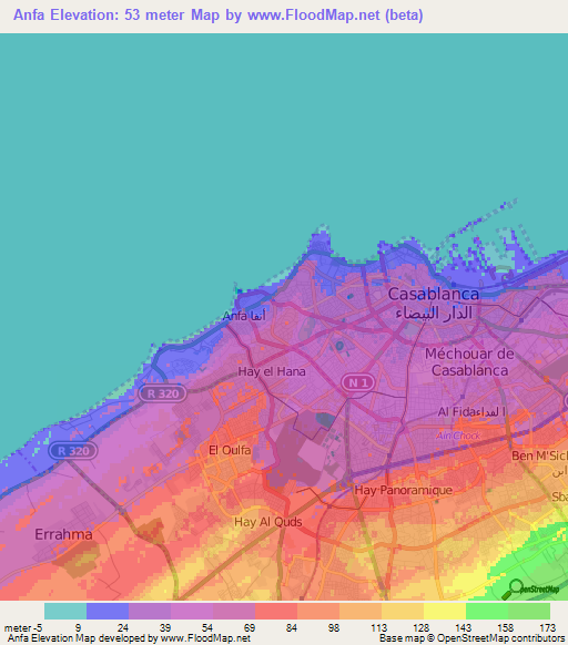 Anfa,Morocco Elevation Map