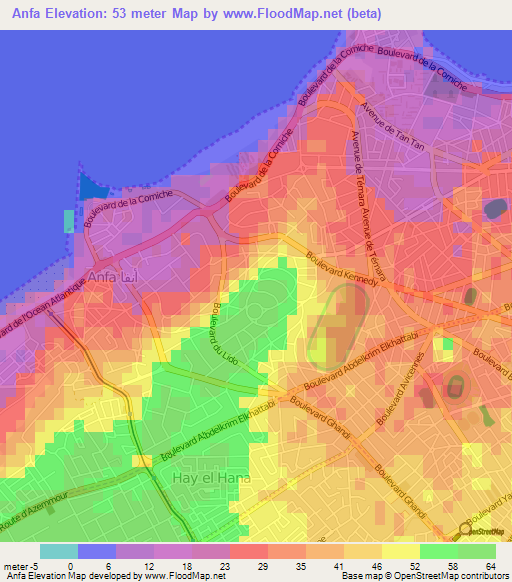 Anfa,Morocco Elevation Map