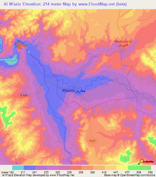 Al M'aziz,Morocco Elevation Map