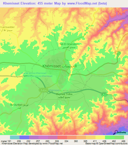 Khemisset,Morocco Elevation Map