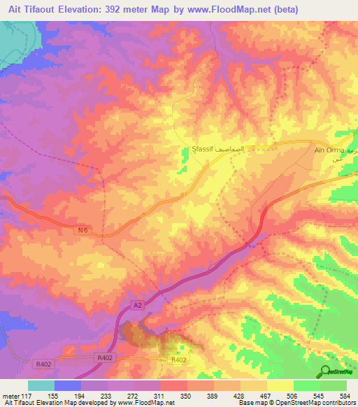 Ait Tifaout,Morocco Elevation Map