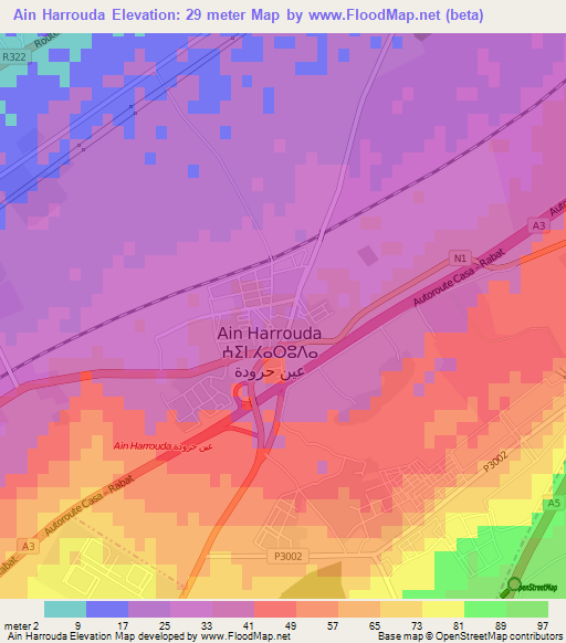 Ain Harrouda,Morocco Elevation Map