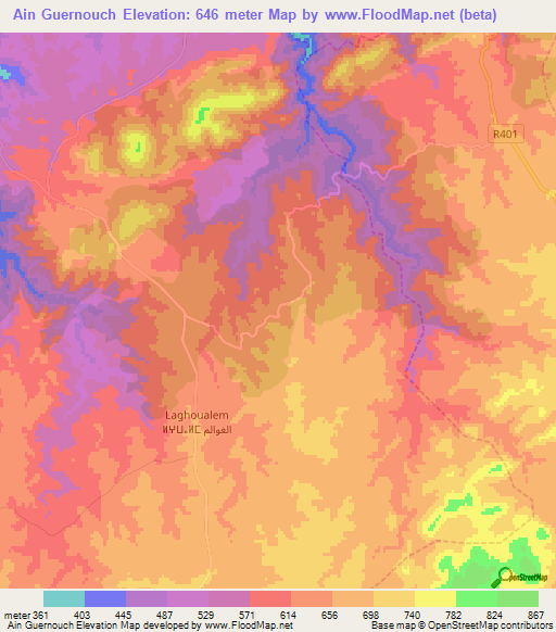 Ain Guernouch,Morocco Elevation Map