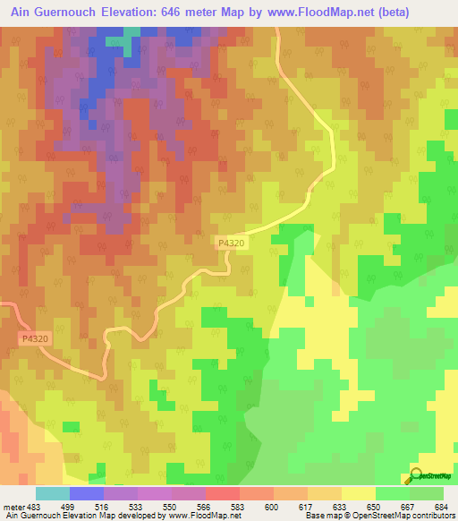 Ain Guernouch,Morocco Elevation Map