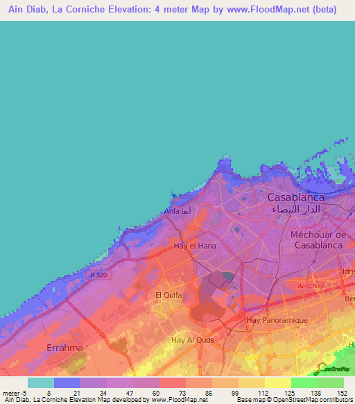 Ain Diab, La Corniche,Morocco Elevation Map