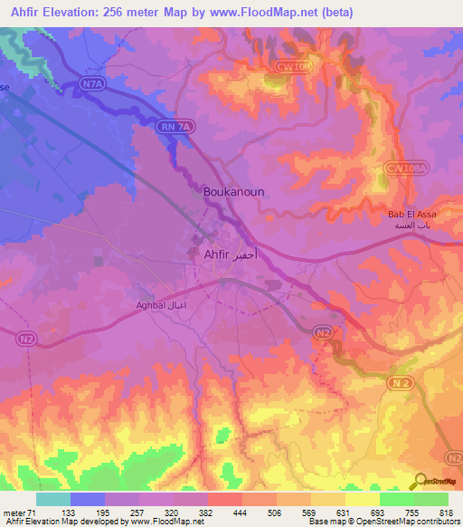 Ahfir,Morocco Elevation Map