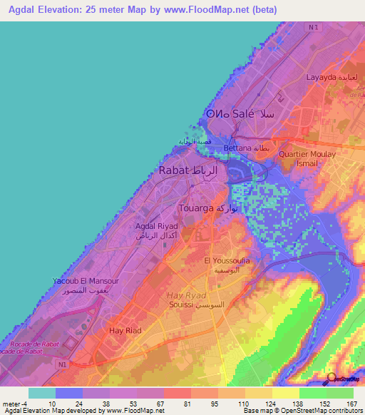 Agdal,Morocco Elevation Map