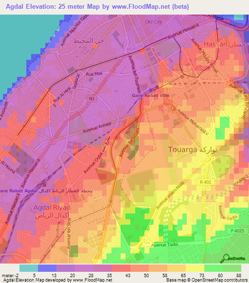 Agdal,Morocco Elevation Map