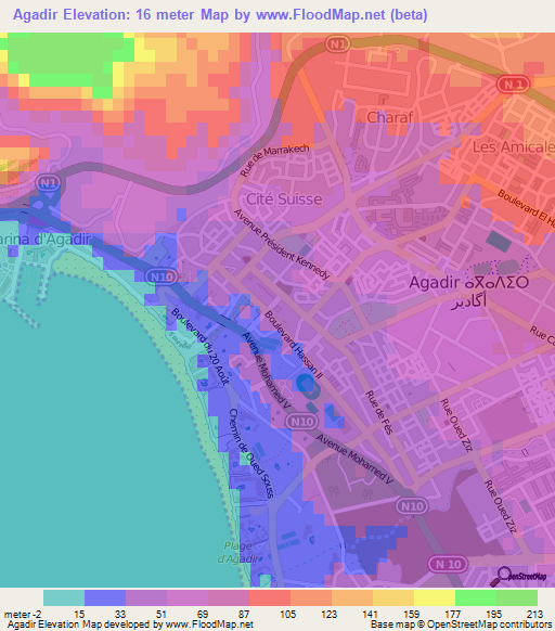 Agadir,Morocco Elevation Map