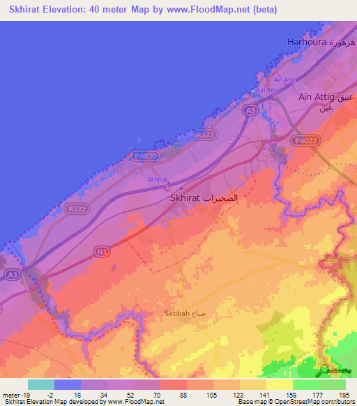 Skhirat,Morocco Elevation Map