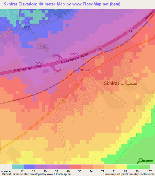 Skhirat,Morocco Elevation Map