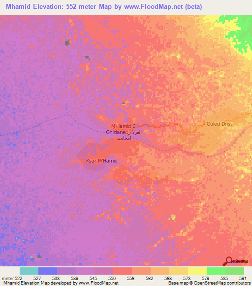 Mhamid,Morocco Elevation Map