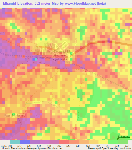 Mhamid,Morocco Elevation Map