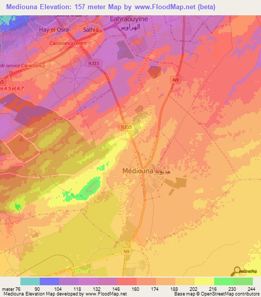 Mediouna,Morocco Elevation Map