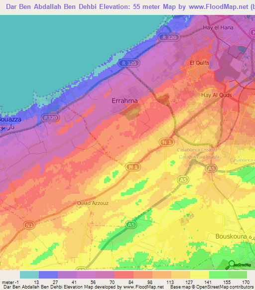 Dar Ben Abdallah Ben Dehbi,Morocco Elevation Map