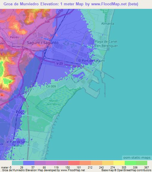 Groa de Murviedro,Spain Elevation Map