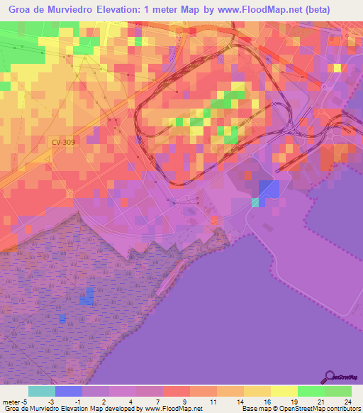 Groa de Murviedro,Spain Elevation Map