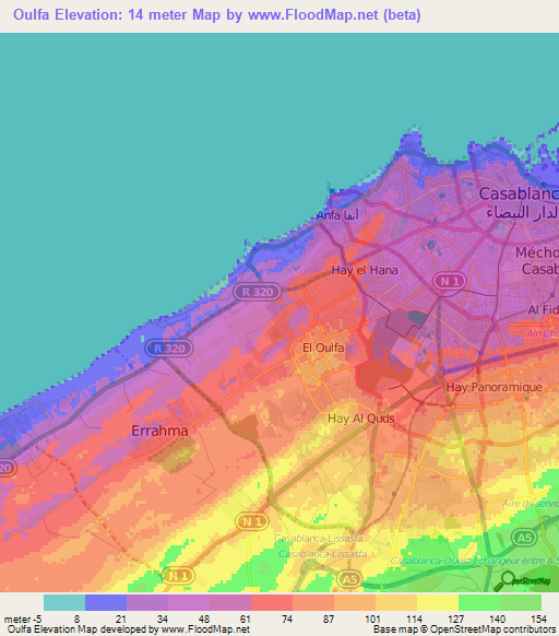 Oulfa,Morocco Elevation Map