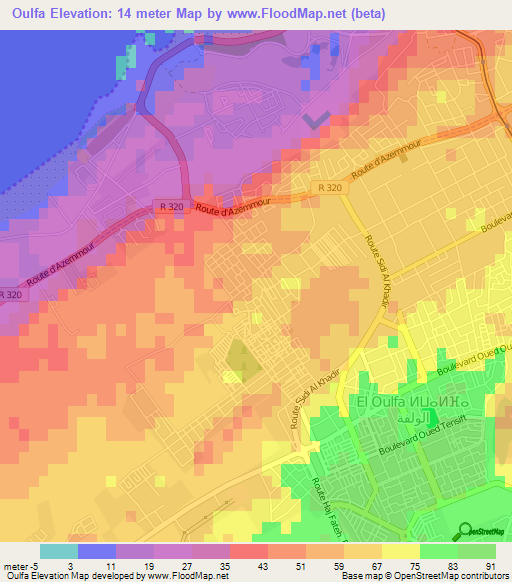 Oulfa,Morocco Elevation Map