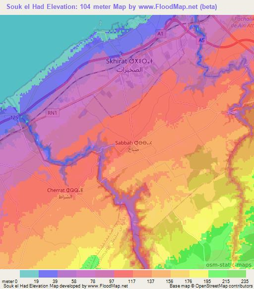 Souk el Had,Morocco Elevation Map
