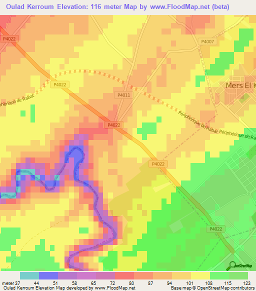 Oulad Kerroum,Morocco Elevation Map