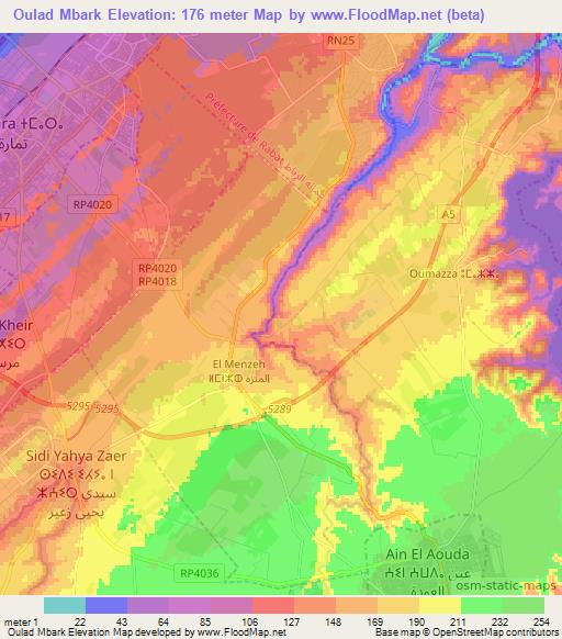 Oulad Mbark,Morocco Elevation Map